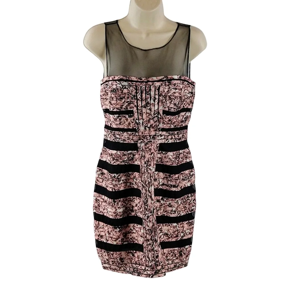 BCBGMAXAZRIA pink and black fitted cocktail dress